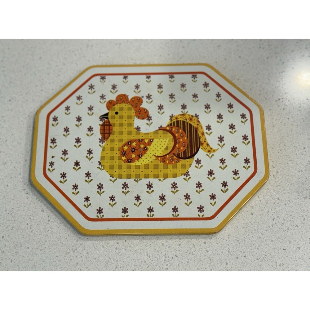 1970s Vintage Daher Patchwork Rooster Tin Wall Art Country Kitchen Cottagecore